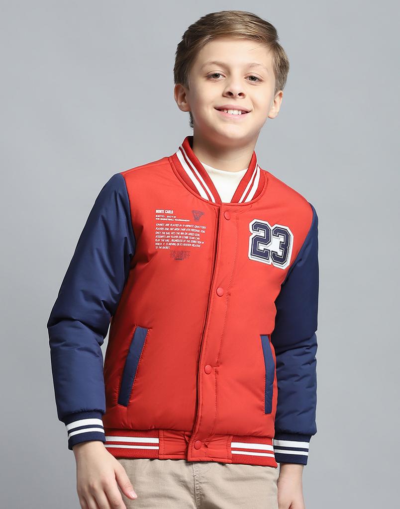 MONTE CARLO Boys Printed Rust Mock Neck Full Sleeve Jacket