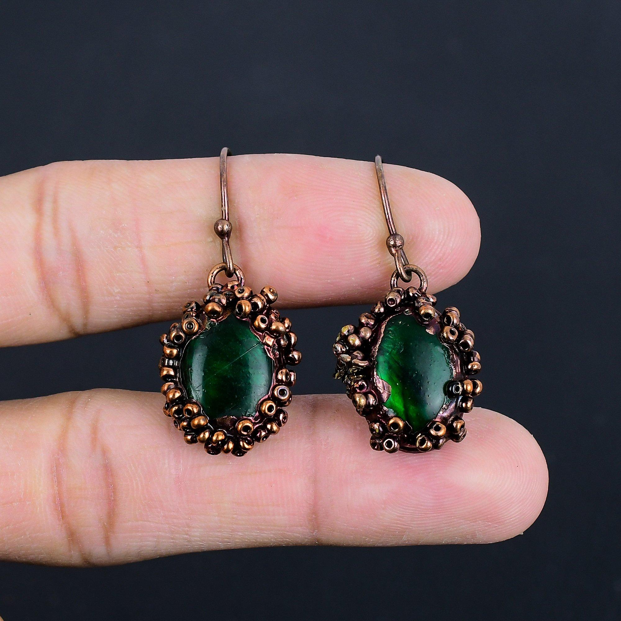 

Серьги из лабрадорита с медным гальванопокрытием «Зеленая вспышка», Ювелирные изделия из драгоценных камней ручной работы, Подарки для жены, Совершенно новые серьги 2.55 Inches