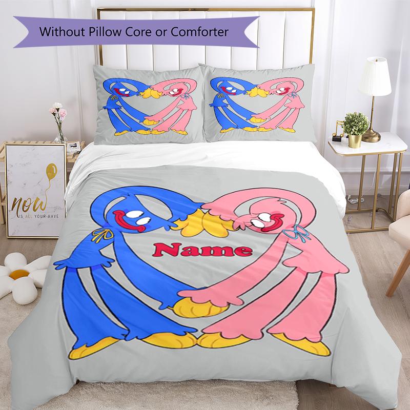 3pcs Custom Name Poppy Playtime Bedding Set Duvet Cover Closure Includes 1 Duvet Cover & 2 Pillowcases, Soft and Comfortable for All Seasons.