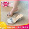 Cool slippers female ins tide 2025 summer Internet celebrity transparent open-toed high-heeled one-word French temperament rhinestone slippers