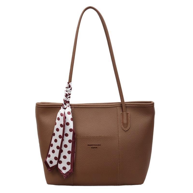 

Women s bag new women s fashion solid color shoulder bag light and simple commuting large capacity tote bag коричневый