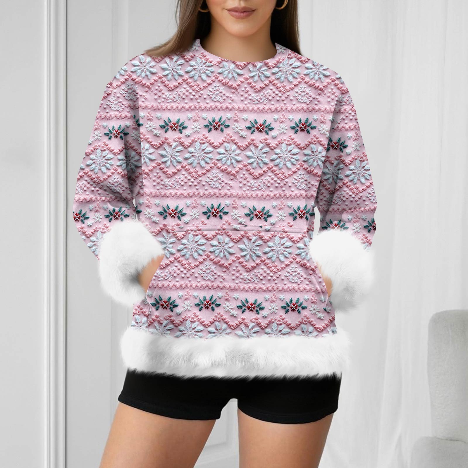 

Women s Casual Christmas Retro Print Long-Sleeve Sweatshirt L