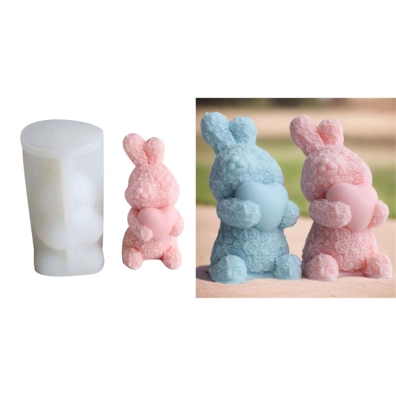 Rose Rabbit Candle Mold for DIY Candle Soap Craft Valentines Gift Easter Party Decorations, Rose Rabbit Candle Molds