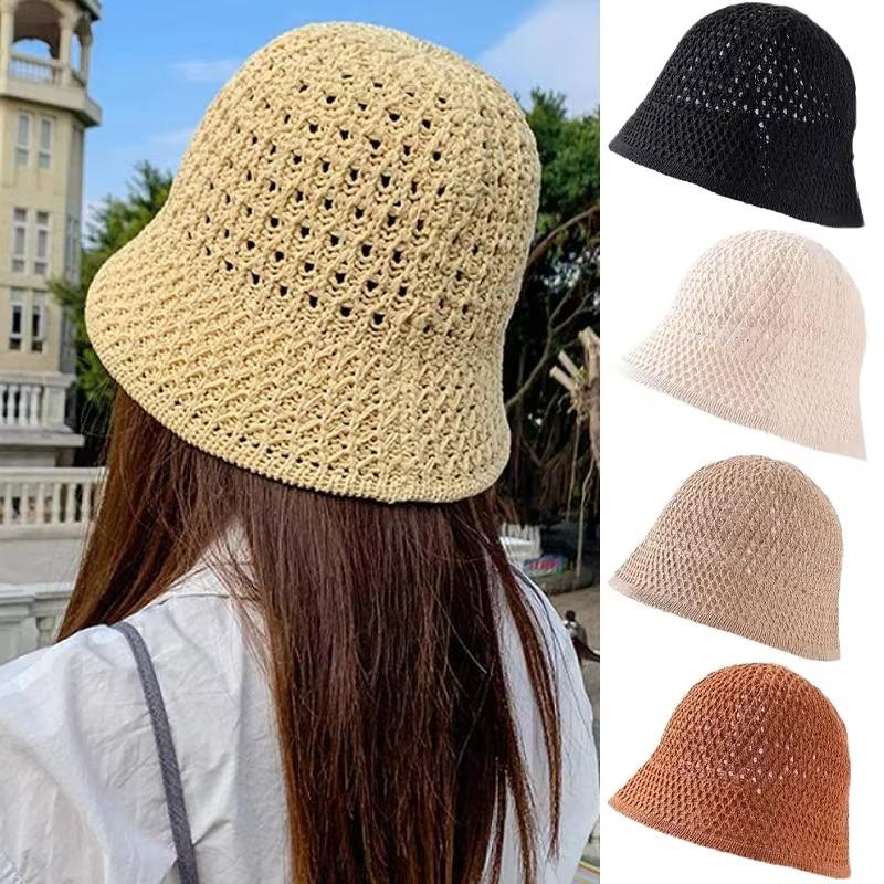 Women Summer Bucket Hat Summer Hollow Out Thin Breathable Sun Hats Beach Panama Cap Fold Outdoor Japanese Lesure Fishierman Cap
