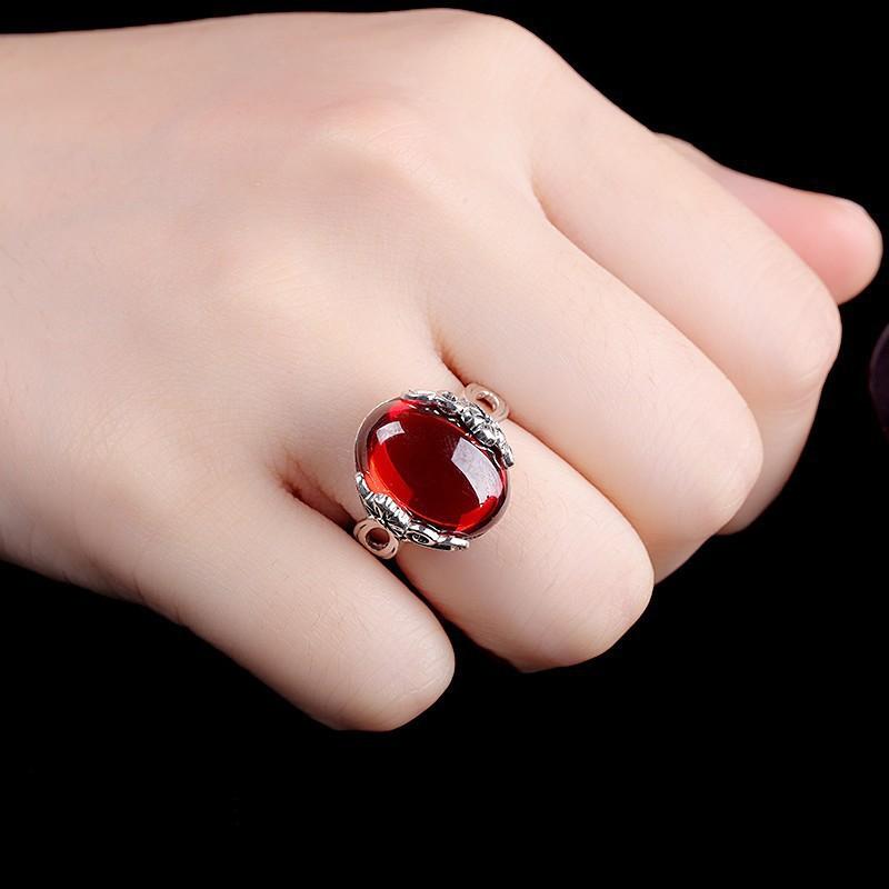 Adjustable Flower Cabochon Ring Women Vintage Boho Chic Minimalist Statement Jewelry