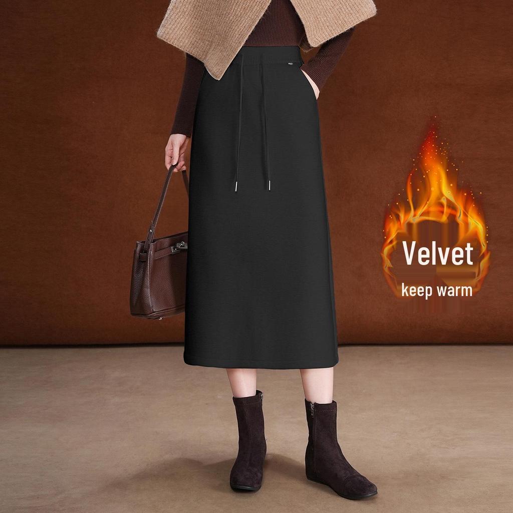 Jupe Midi Amincissante Taille Haute Doublée de Polaire - Style Hiver 2025
