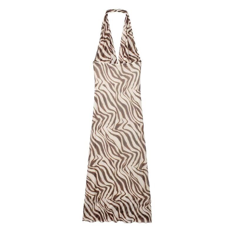Fashion Style 2024 Amoi Women's Linen Blend Animal Pattern Print Mid Length Long Length Midi Skirt Dress 8088032