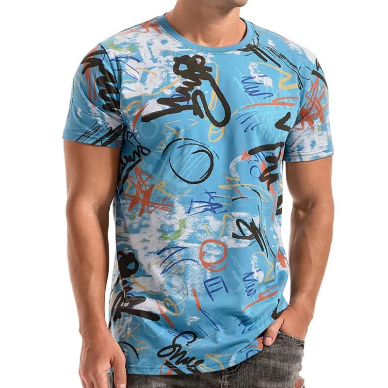 Summer Fun Men and Women Fashion Casual 3d Printing Graffiti Print Polyester T-shirt Casual Trendy Round Neck T-shirt