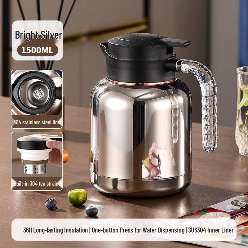 304 Stainless Steel Smart Temperature Display Steeping Pot with Filter - Large Capacity for Tea or Hot Water 1.5L 24-Hour Insulation
