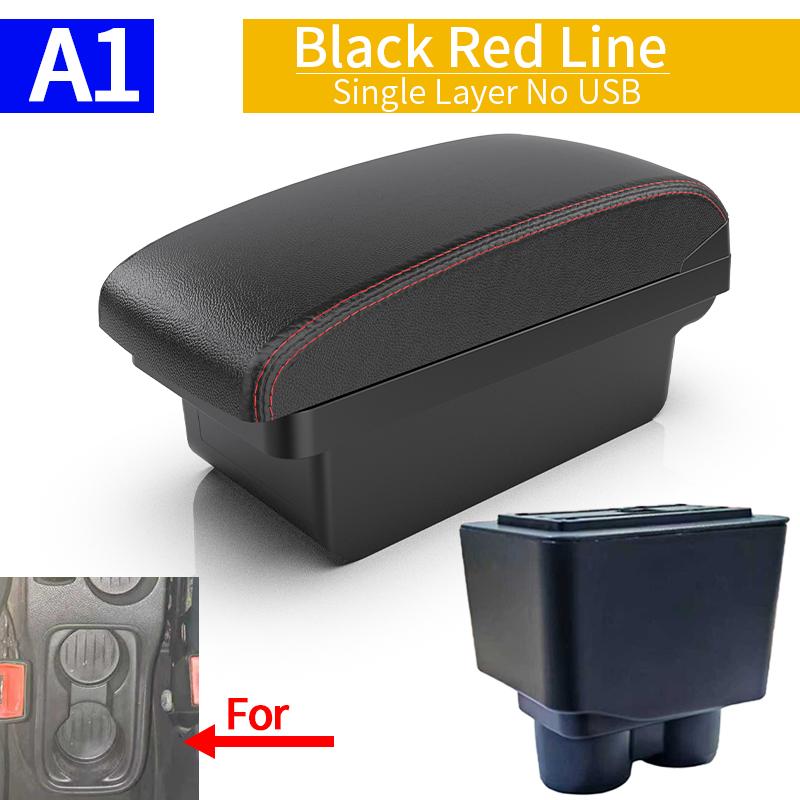 For Ford KA 2019 car armrest interior modification upgrade double-layer storage box center console with USB car accessories A1 Black red NO USB