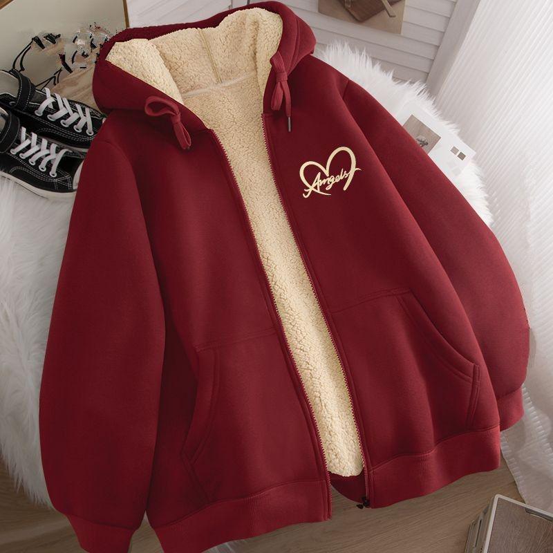 

Men s Wine Red Thick Lamb Wool Winter Hoodie Jacket 4XL