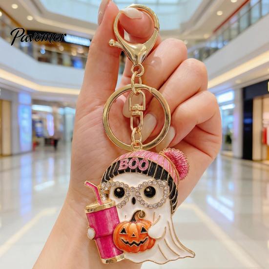 Halloween Bag Charm Cartoon Ghost Keychain for Backpack, Holding Milk Festive Party Favor Tea Pumpkin Keyring, Handbags Backpack Accessories