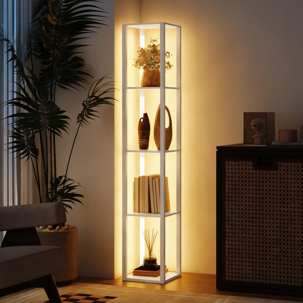 Floor Lamp with Shelves and 3 Brightness Levels - White