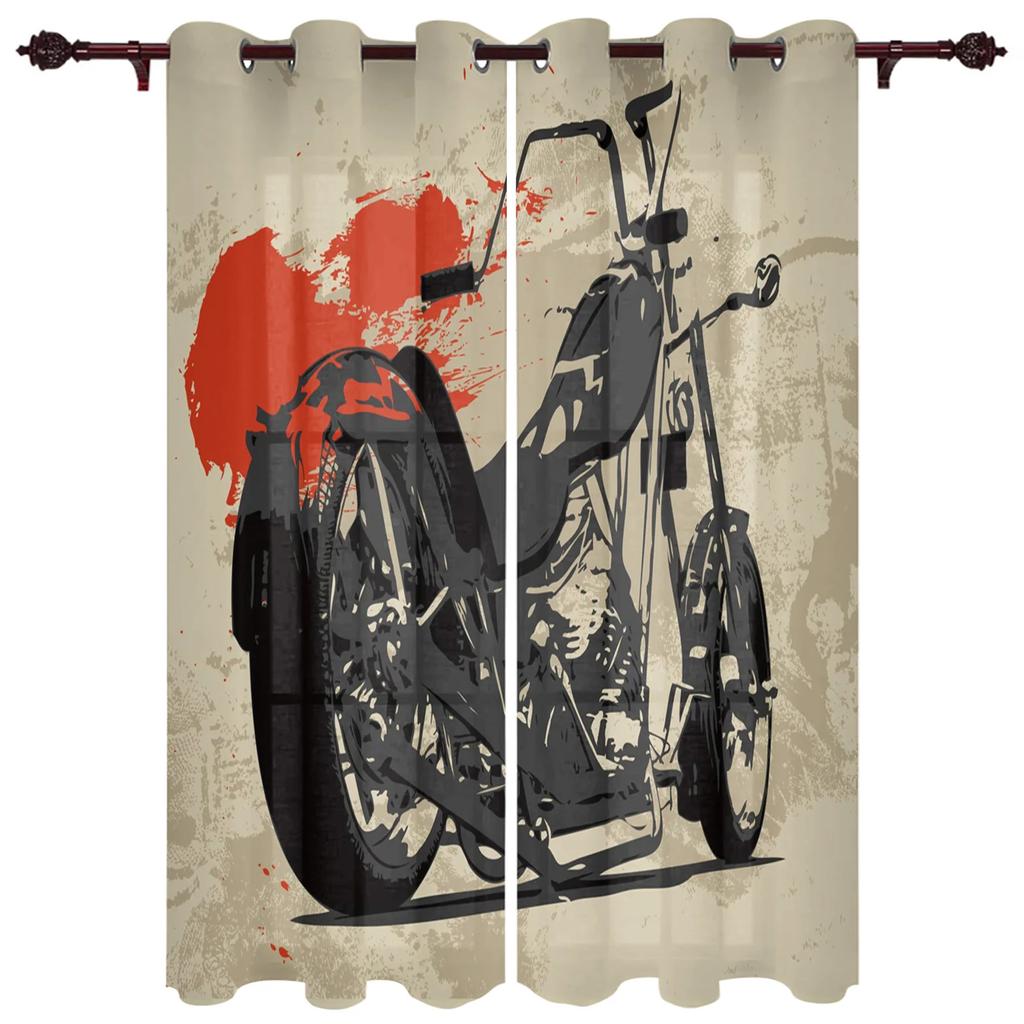 2 panels Vintage Motorcycle Print Curtains for Bedroom Living Room Floor-to-ceiling Window Kitchen Blinds cortinas Grommet Top