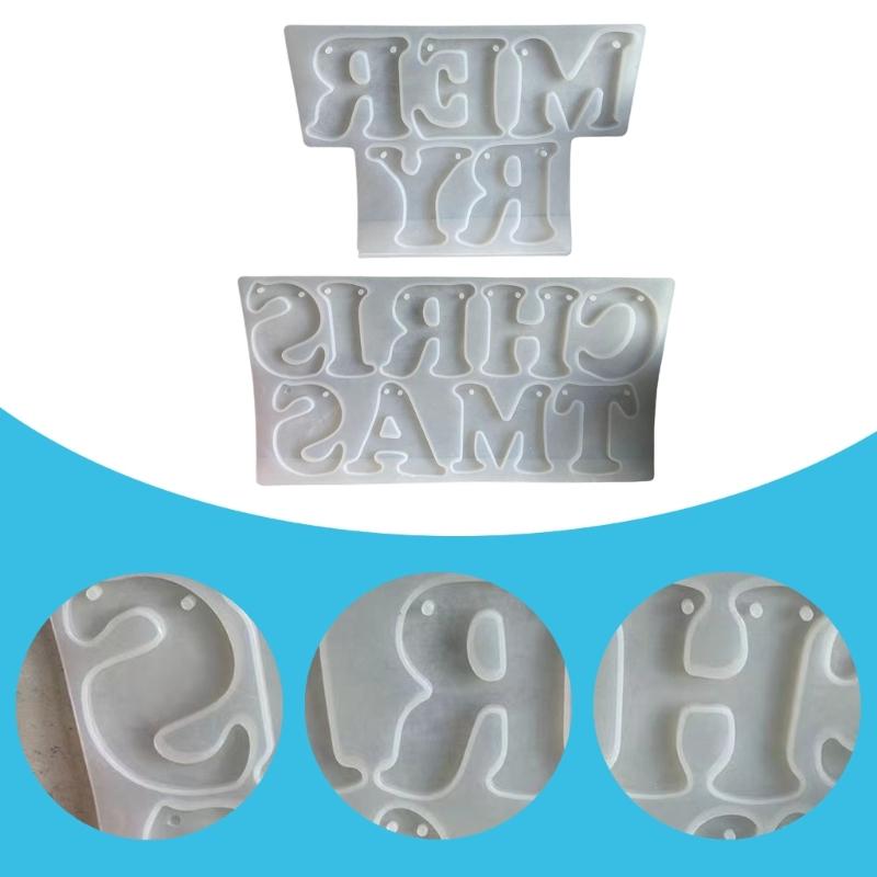 Merry Christmas Lettering Hanging Pendant Silicone Molds Merry Christmas Lettering Silicone Molds for Epoxy Resin