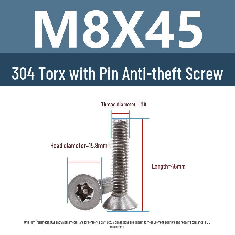 Yigu 304 Tamper-Proof Countersunk Torx Pin Screws, M2-M8, Flat Head, Anti-Removal
