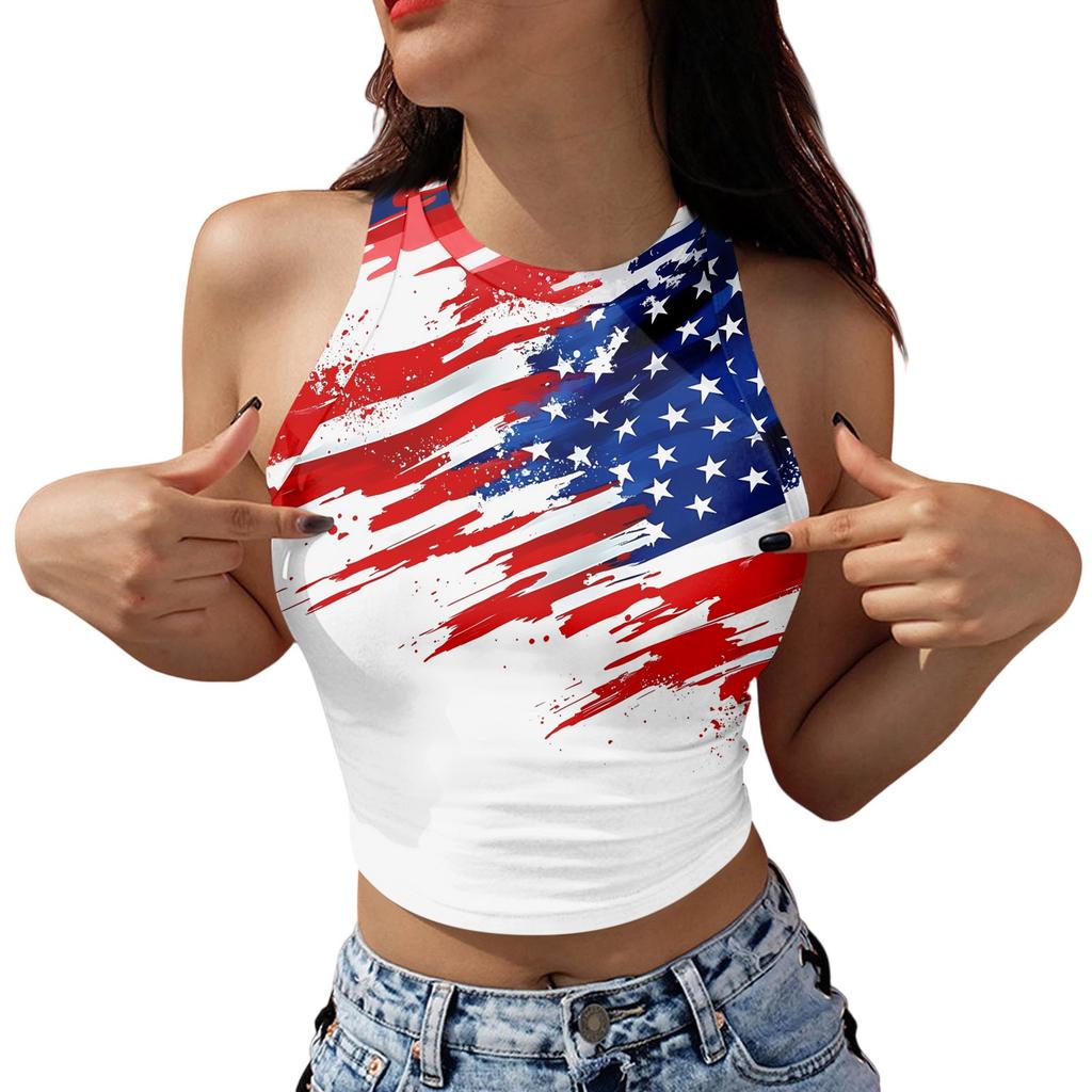 Women's Fashion Independence Day Print Sleeveless Base Tank Top
