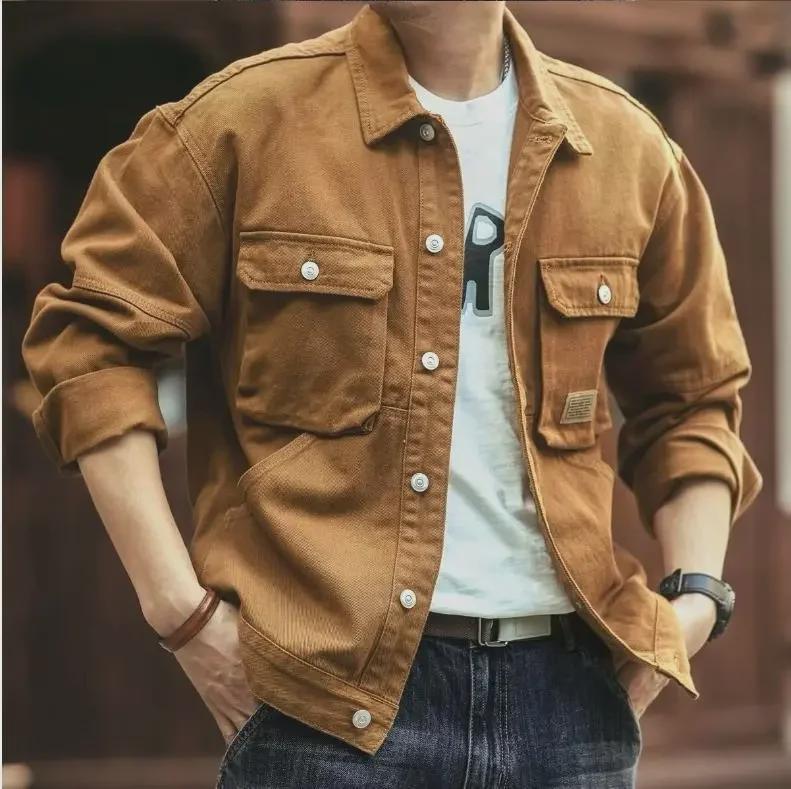 Men's High-End Retro Denim Jacket - Trendy, Loose-Fit Lapel Style for Spring and Autumn