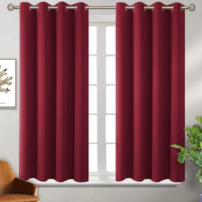 Set of 2  Room Darkening Thermal Insulated Polyester Blackout Curtain  ( Maroon)