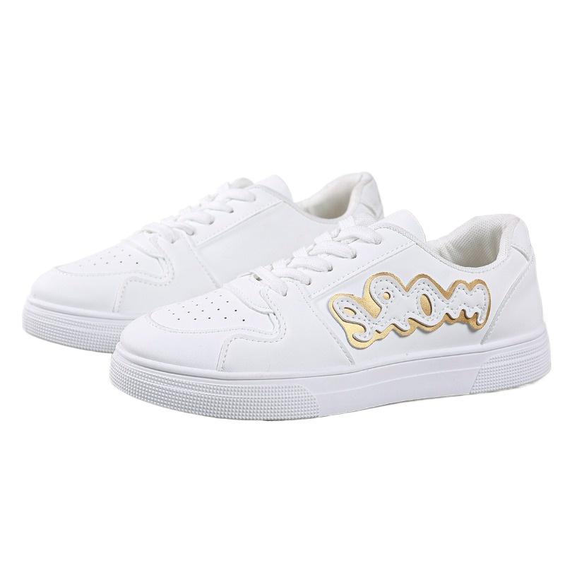 

Мода 2025 Бренд Женские вулканизированные туфли на шнуровке для улицы, ходьбы, с аппликациями, плоские, кроссовки, большие размеры, универсальные женские повседневные туфли 42 белый