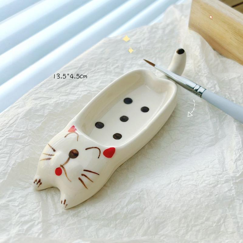 

Creative Ceramic Watercolor Palette Cat/dog Paint Tray Pen Holder Easy To Clean Pen Washing Cup Portable Painting Art Supplies