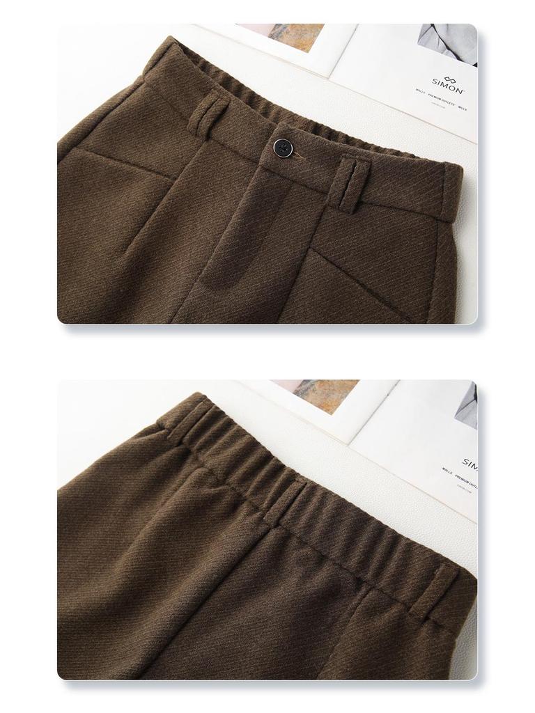 Women's Khaki Wool Trousers: 2024 Autumn/Winter Wide-Leg A-Line Bootcut Shorts