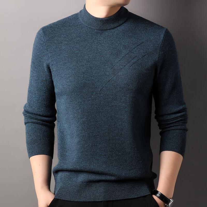 Hengyuanxiang Men's 100% Pure Wool Mock Neck Sweater