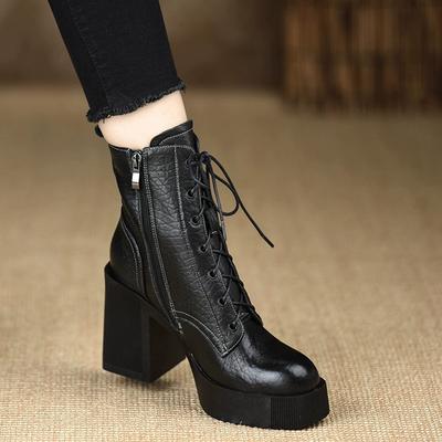 Γαλλικές αδιάβροχες μπότες Μάρτιν με χοντρή σόλα, γυναικείες μπότες με χοντρό τακούνι, λεπτές μπότες 2025 νέα φθινοπωρινή και χειμερινή συλλογή, μποτάκια με πολύ ψηλό τακούνι που προσθέτουν ύψος