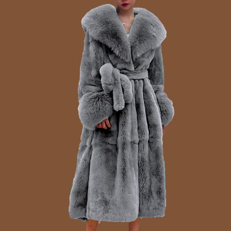 Autumn and winter big fur collar fashion fur coat women's medium and long thickened temperament loose casual coat