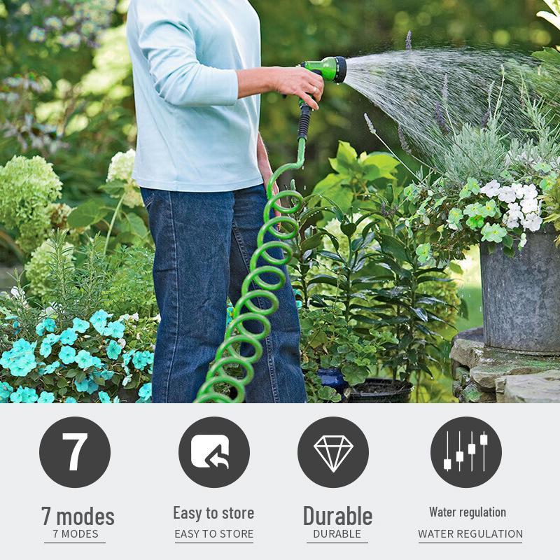 15m Ausziehbarer Gartenschlauch & 7-Funktionen Sprühpistole Set