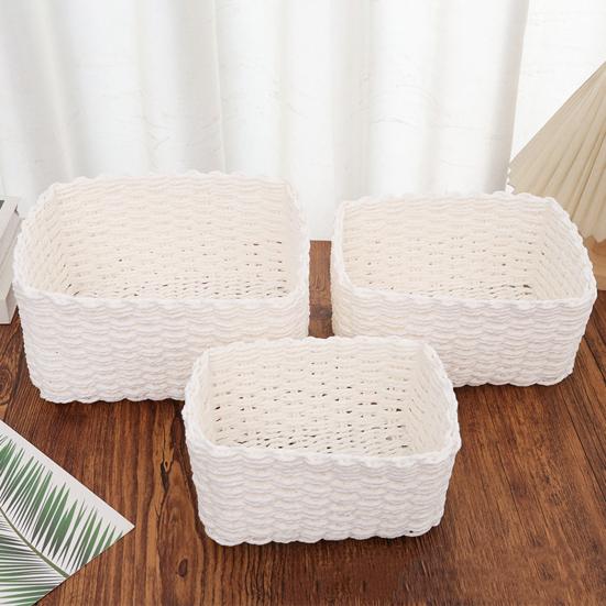 3Pcs Woven Storage Basket Natural Rattan Paper Rope Stackable Square Open Design for Kitchen Bedroom Living Room Bathroom Storage Organizers Home Tidy