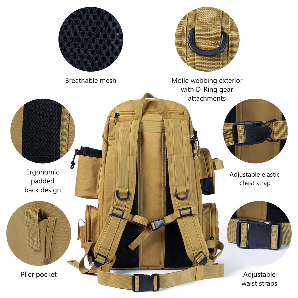 Bassdash 40L Waterproof Fishing Backpack with Rain Large Capacity Fishing Tackle Bag Cover,