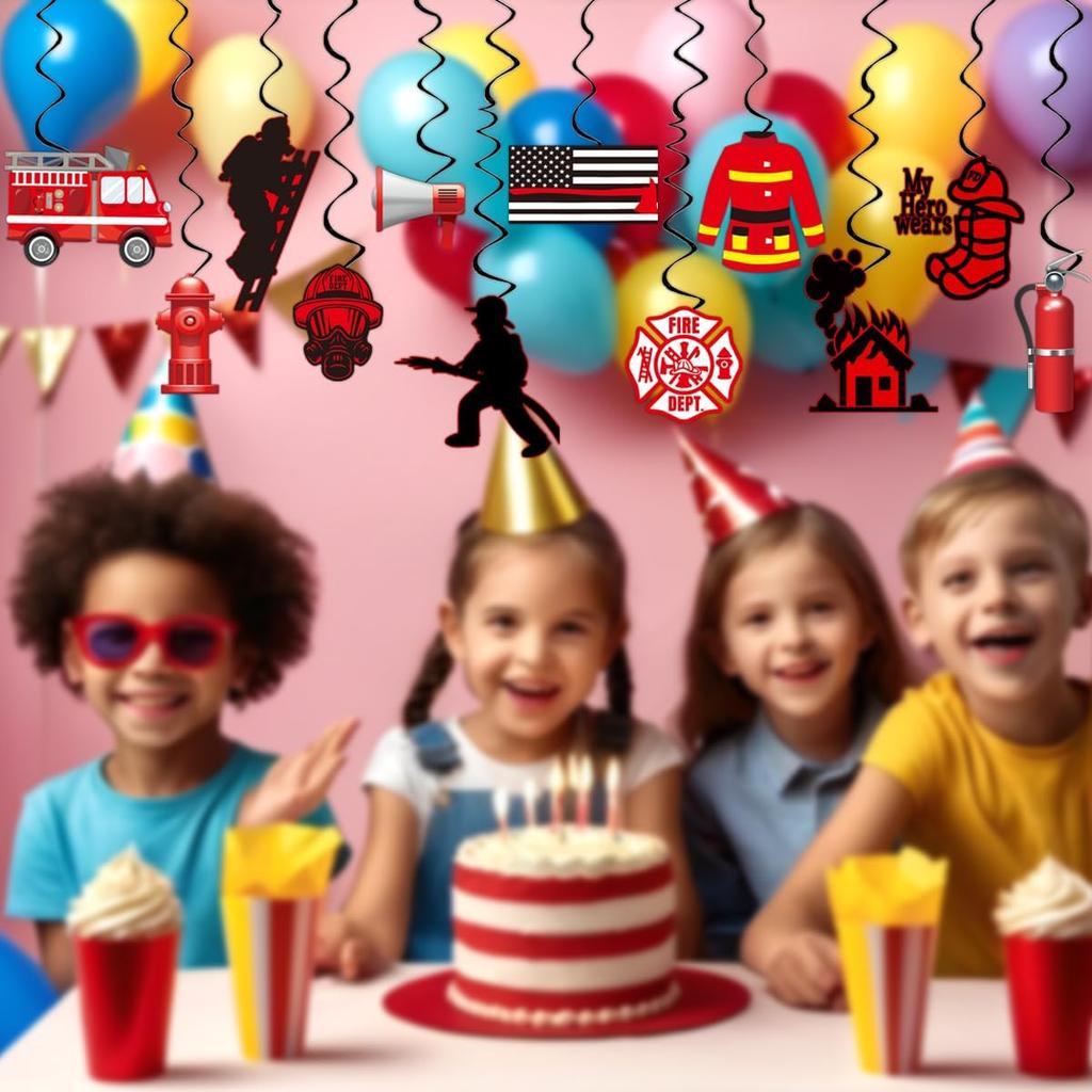 Firefighter Party Decorations Firetruck Party Decoration Fireman Party Decor Supplies Hanging Swirls Party Streamers 24pcs Kids Baby Shower Fire