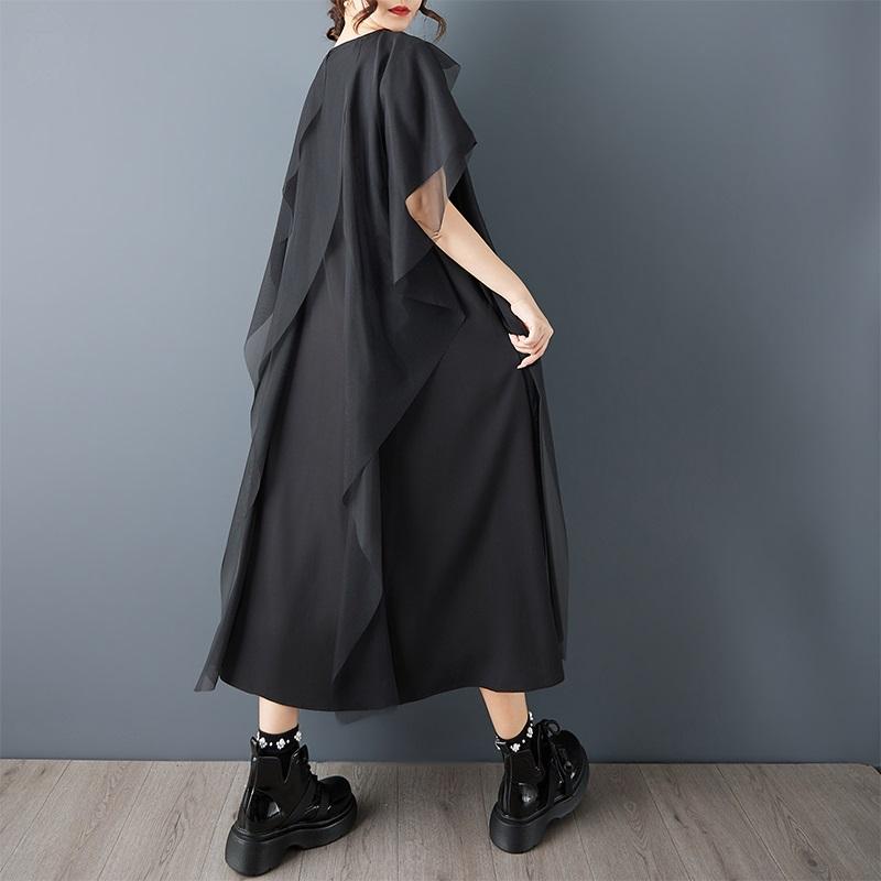 Short Sleeve Plus Size Black Mesh Vintage New In Dresses for Women Casual Loose Long Summer Dress