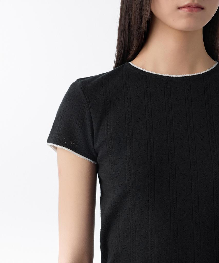 MUSINSA STANDARD WOMAN Women'S Pointel Lace Crew Neck T-Shirt [Black]
