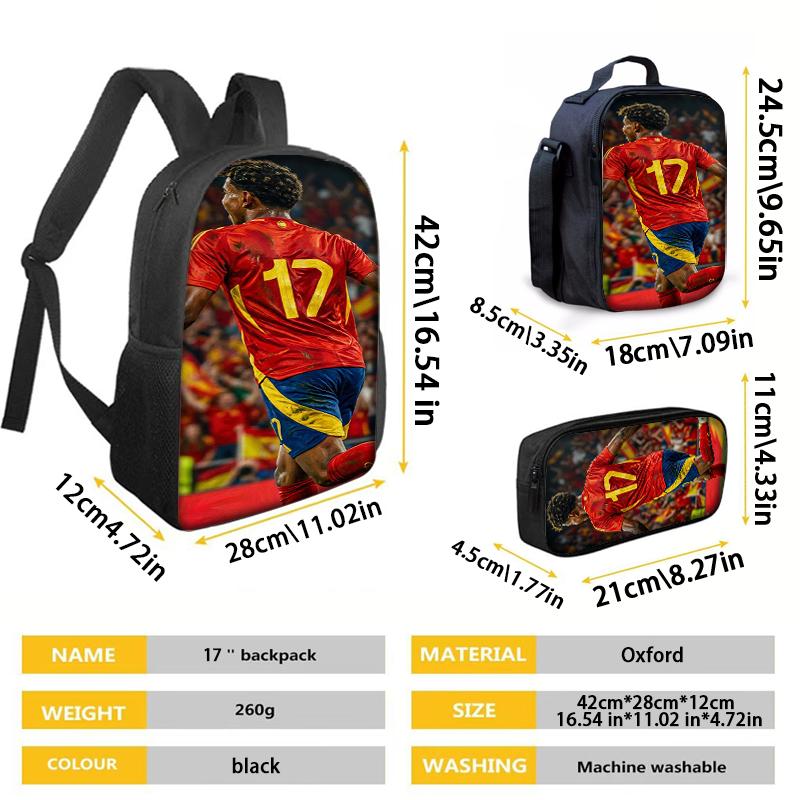 Set Zaino 3 Pezzi con Fantasia Stella del Calcio – Zaino Casual ad Alta Capacità con Pochette e Borsa a Shopper Abbinate, Perfetto per l'Uso Quotidiano
