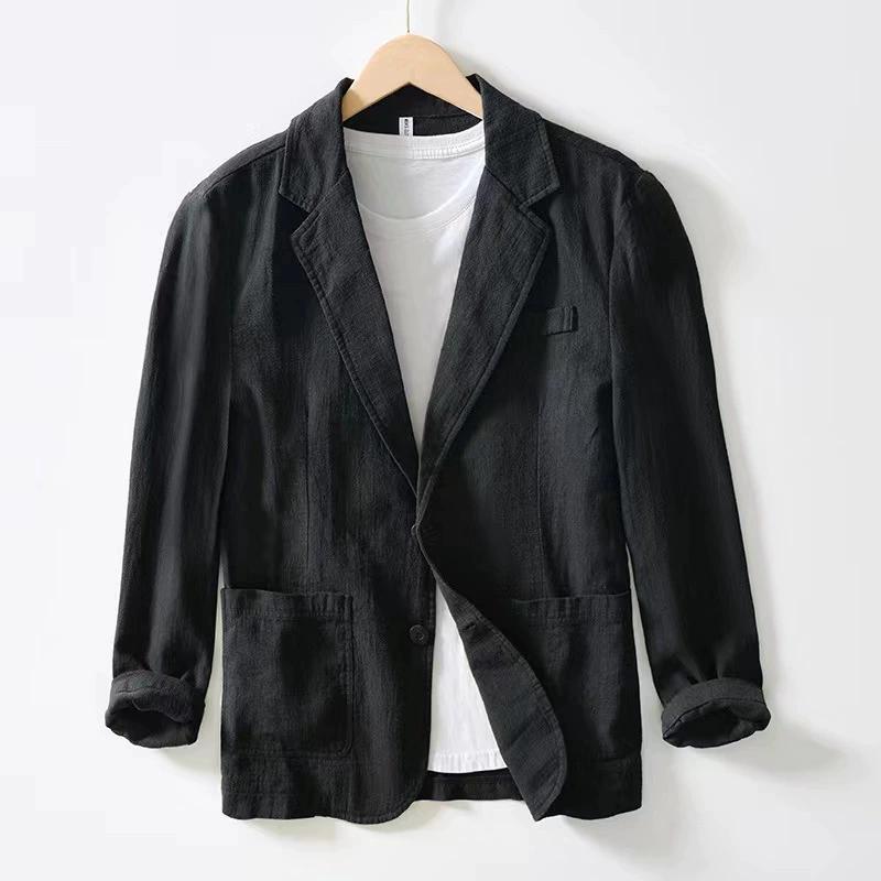 Men's Casual Suit Single-layer Jacket Solid Color Cotton Linen Casual Fashion Men's Top