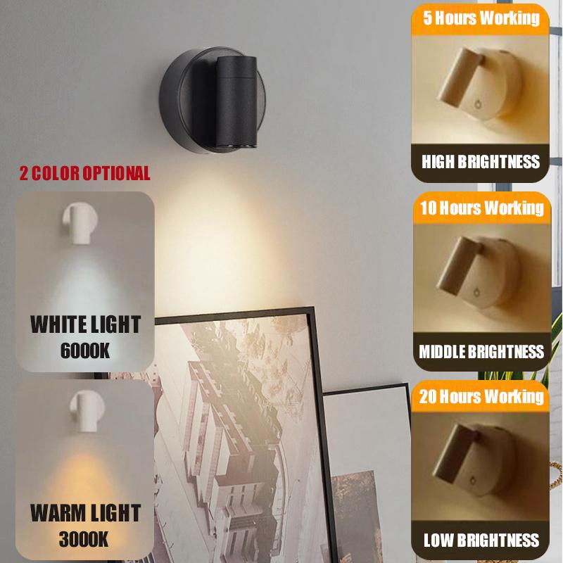 LED Wall Lamp USB Rechargeable 2000mAh Dimmable Spot Light Wireless Magnetic Night Light Alloy Bedside Photo Wall Painting Light