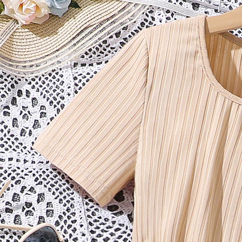 Girls Fashion Dress Summer Children Short Sleeve Patchwork Sweet Floral Dress