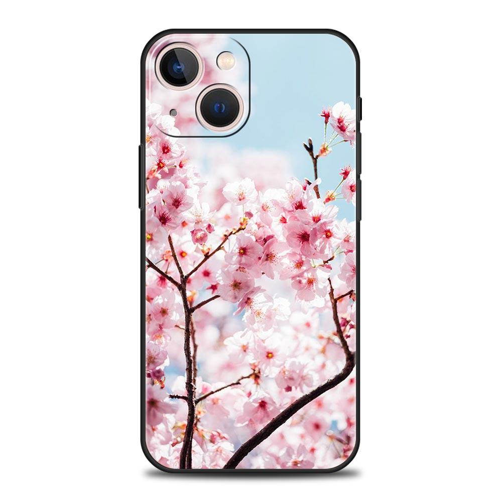 Luxus Handyhülle Für Apple iPhone 11 15 14 Pro MAX 12 13 7 8 Plus X XR XS MAX SE Silikon Schwarze Hülle Funda Kirschblütenbaum