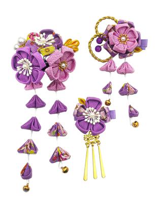 JZOON Hair Tsumami Coming of Age Japanese Graduation with Purple Ornament, Craft, Shichi-Go-San, Ceremony, Yukata, Hakama, Kimono, Furisode, Clothing,