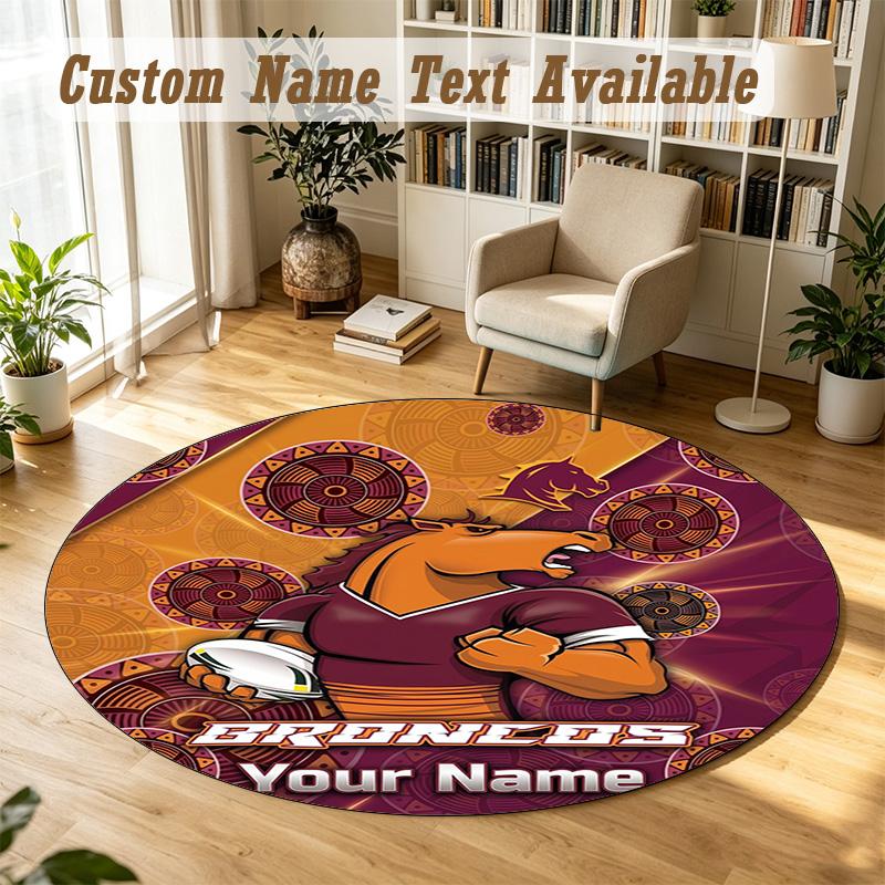 Round Rug Custom NameBrisbane Broncos Pattern Non Slip Carpet Home Floor Decor
