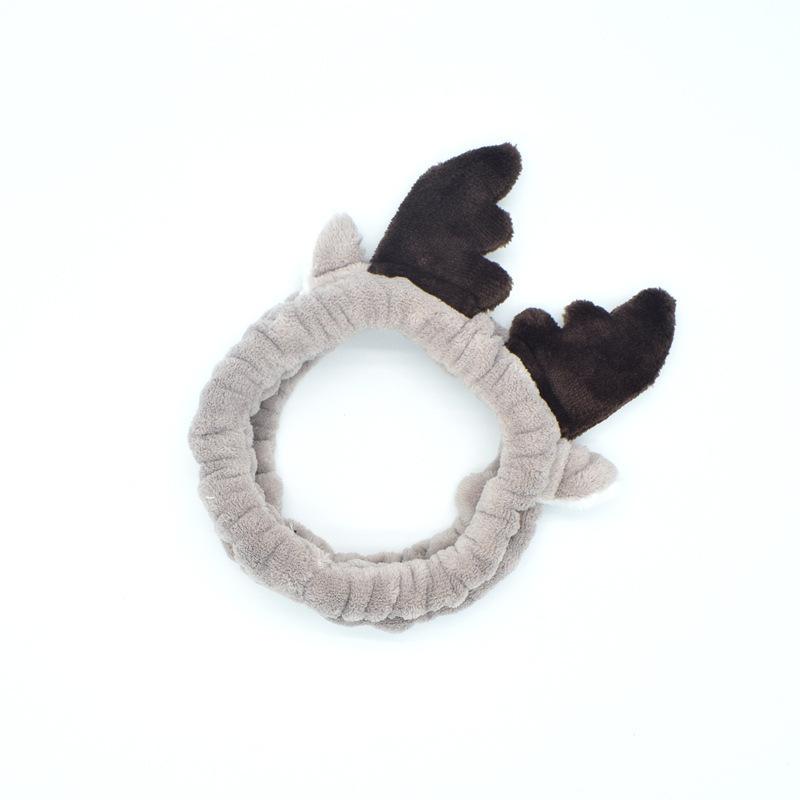 Women's Soft Coral Fleece Antlers Spa Bow Hair Band Facial Makeup Headband for Washing Face and Shower Use