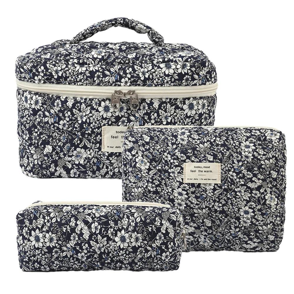 1 pièce Mignon Fleurs Coton Sac de Maquillage Femmes Fermeture Éclair Organisateur Cosmétique Tissu Sac à Main Forme Boîte Portable Étui de Toilette pour Filles
