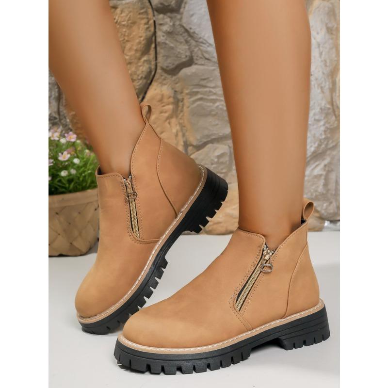 Damen Übergröße Retro Klobige Sohle Martin Stiefel Neu Herbst & Winter Seitlicher Reißverschluss Stilvolle Stiefeletten