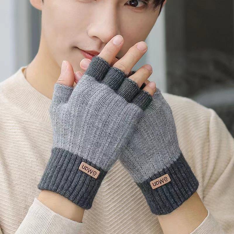 Cold-Proof Half-Finger Writing Gloves, Autumn Students Knitted Warm Wool Half-Finger Leaking Gloves