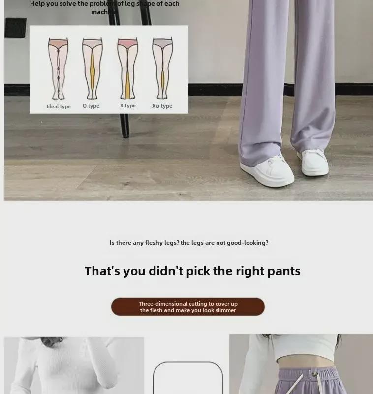 Calças roxas de cintura alta e pernas largas para mulher: Primavera/Outono 2023 Roupa Casual Longa até o Chão Estilo Coreano