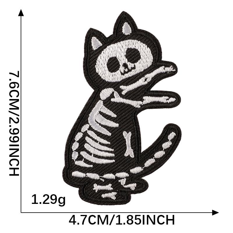 Patch Brodé Chat Squelette d'Halloween - Accessoire Vêtement DIY