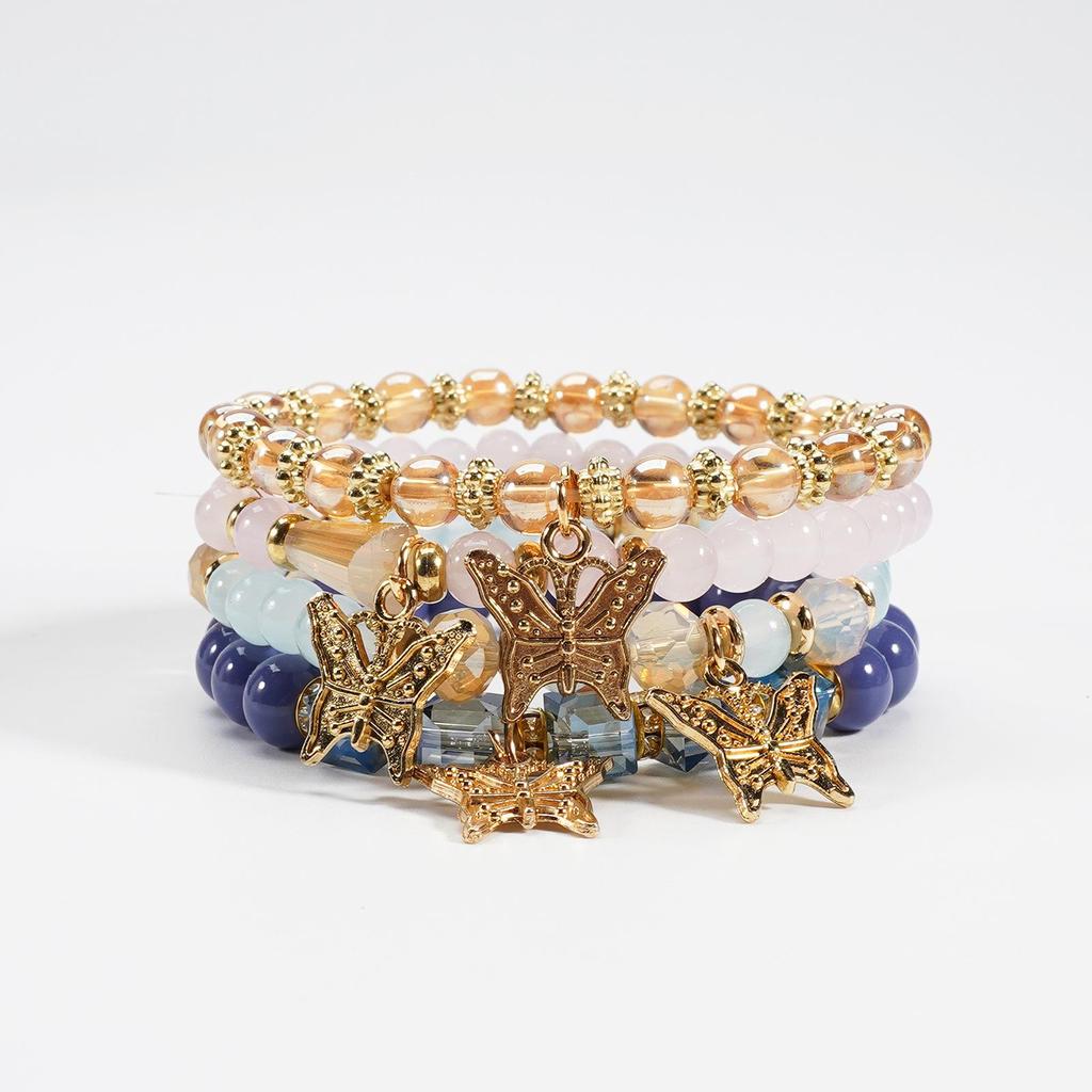 Bohemian Multi-layer Beaded Bracelet with Butterfly Pendant