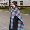 Women Scarf Plaid Print Thickened Warm Long Shawl with Tassel Trim Versatile Winter Blanket Wrap Daily Wear